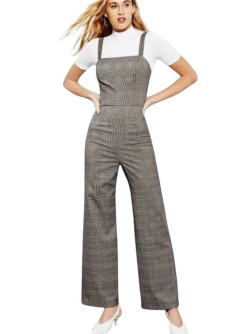 Nwt Gianni Bini Grey Wide Leg Plaid Jumpsuit Size 8